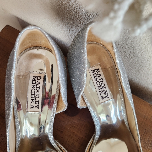 Badgley Mischka Silver Fabia Embellished Pointed Toe Pump Size 8.5 - Picture 4 of 14